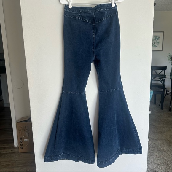 Free People Blue Flare Wide Leg Jeans - Picture 3 of 4